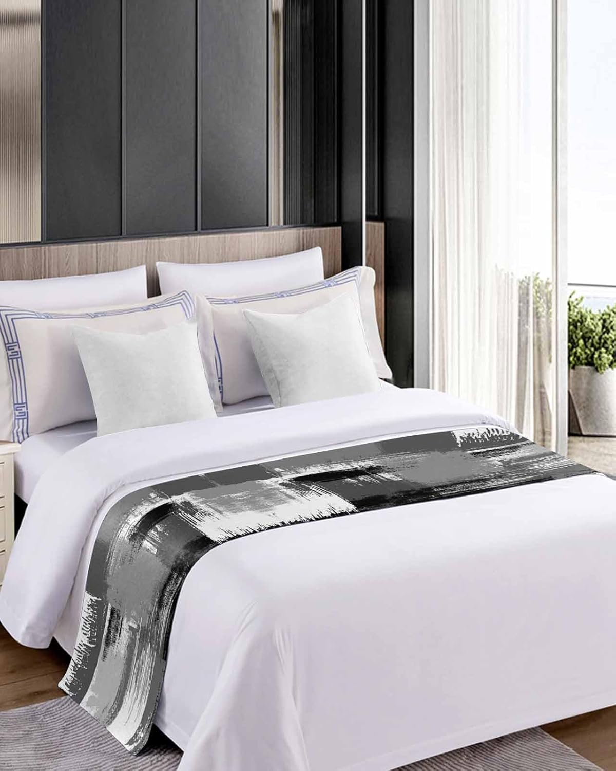 Homechoid Contemporary Grey Bed Runner for King Size Bed