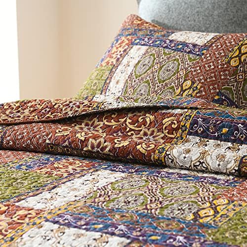 VISIMISI Cotton Reversible Patchwork Bedspread Set Brown Queen Size