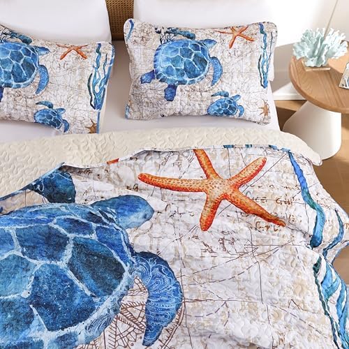 Weigelia Coastal Queen Quilt Set - Sea Turtles Nautical Design