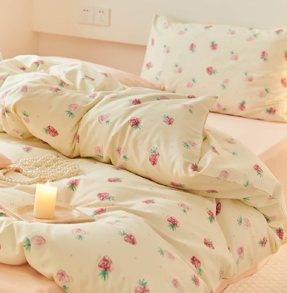 Bildenly Kids Duvet Cover Set Twin Kawaii Strawberry