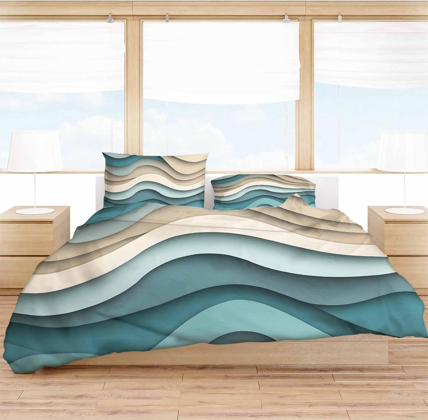 ZOE GARDEN Teal Brown Cal King Duvet Cover Set 1