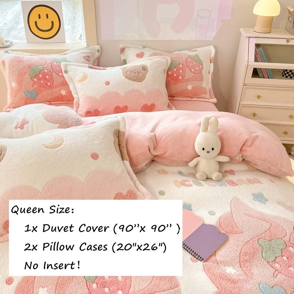 CinYana Pink Strawberry Duvet Cover Set