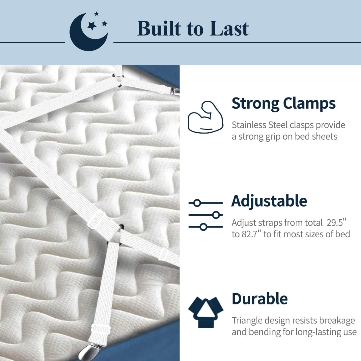 Sopito Adjustable Sheet Straps 295 in to 827 in 2pcsWhite