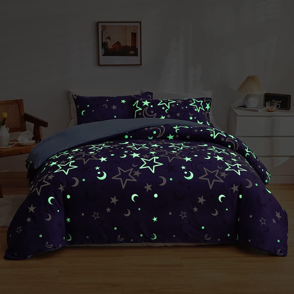 Feelyou Galaxy Glow in The Dark Duvet Cover Set