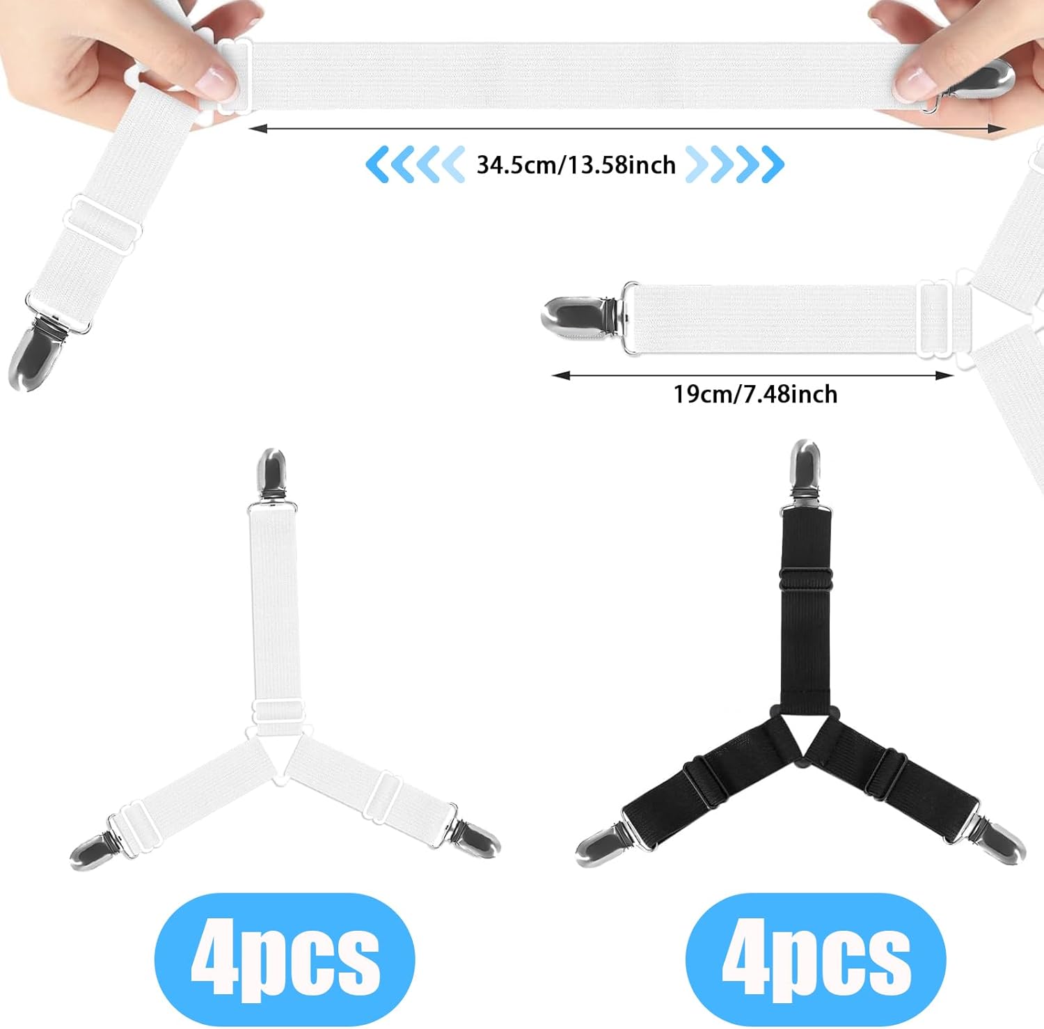 8 Bed Sheet Holder Straps with Metal Clips