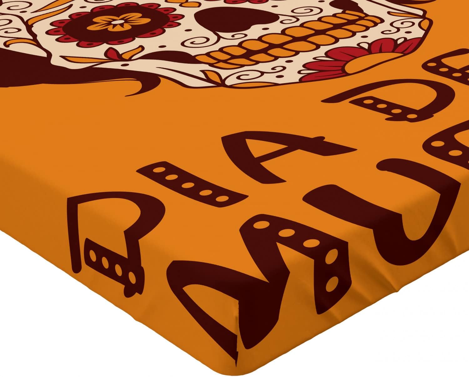 Ambesonne Sugar Skull Fitted Sheet - California King Brown Marigold