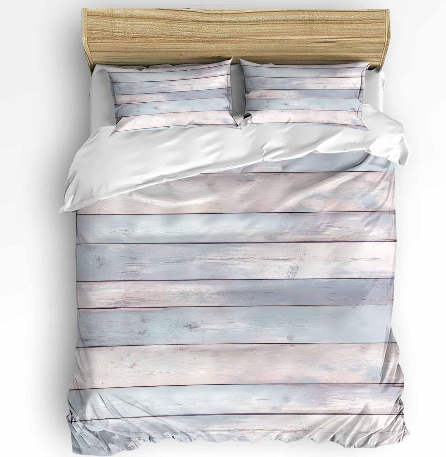 Boanket 3-Piece Duvet Cover Set Blue Ombre Striped Farmhouse Bedding