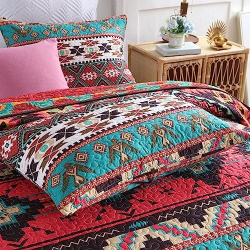 ENASAL Reversible Striped Bohemian Bedspread Set King Size