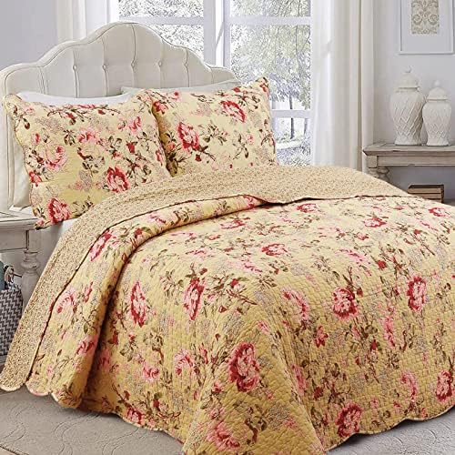 Cozy Line Lelia Pink Rose Reversible Quilt Bedding Set King - 3 Piece 1
