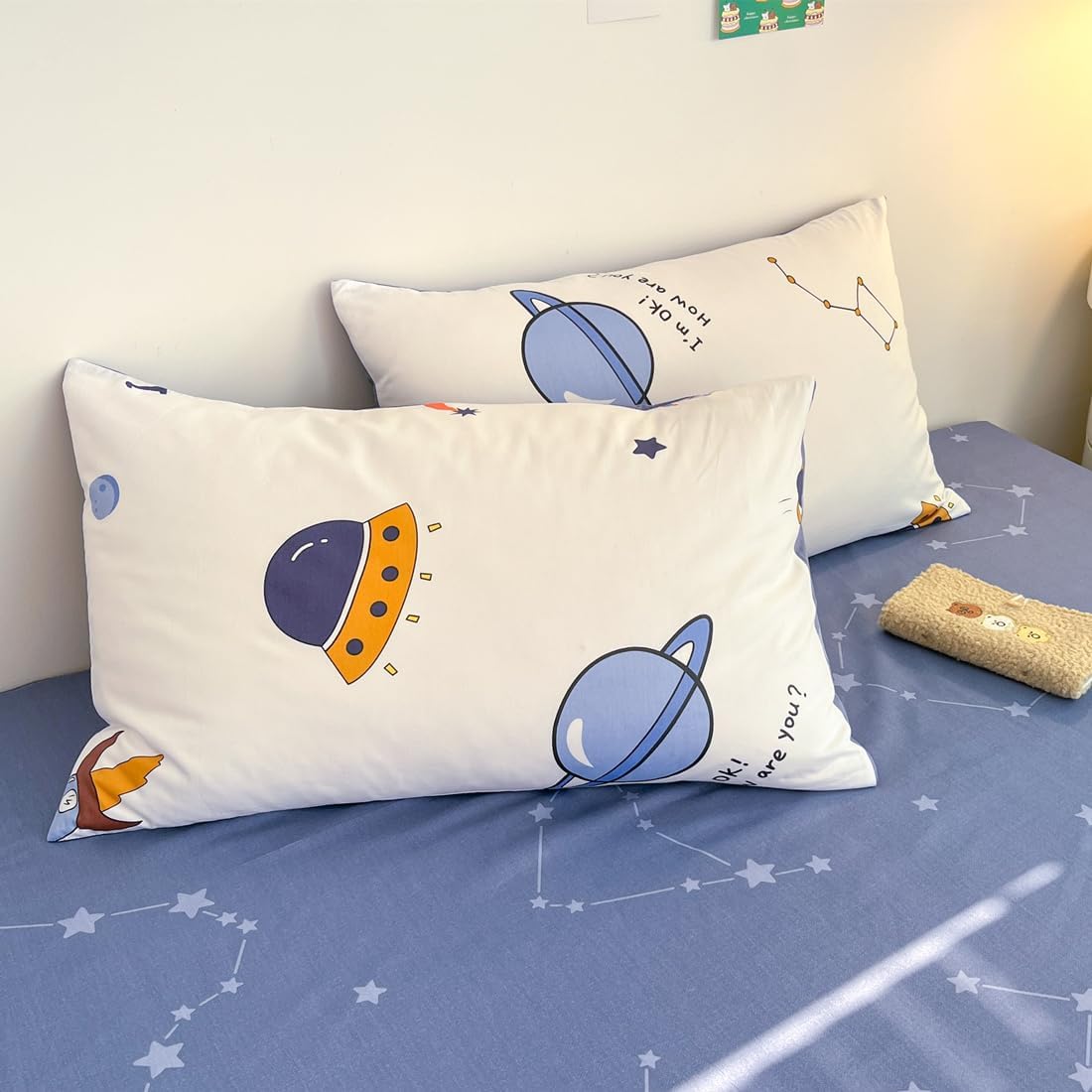 LIWHENHAO 100 Cotton Duvet Cover Set Queen with Space Cartoon Print
