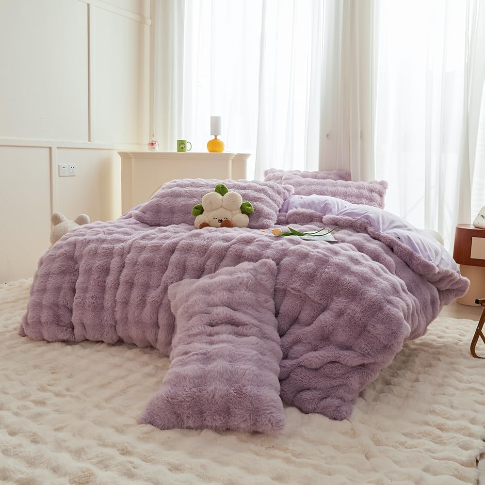 Roscloud Rabbit Plush Duvet Cover Set 3PC Twin