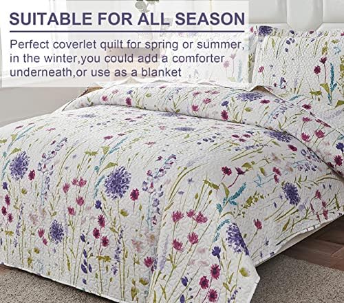 Ycosy Floral Quilt Set Twin Size Summer Reversible Bedspread