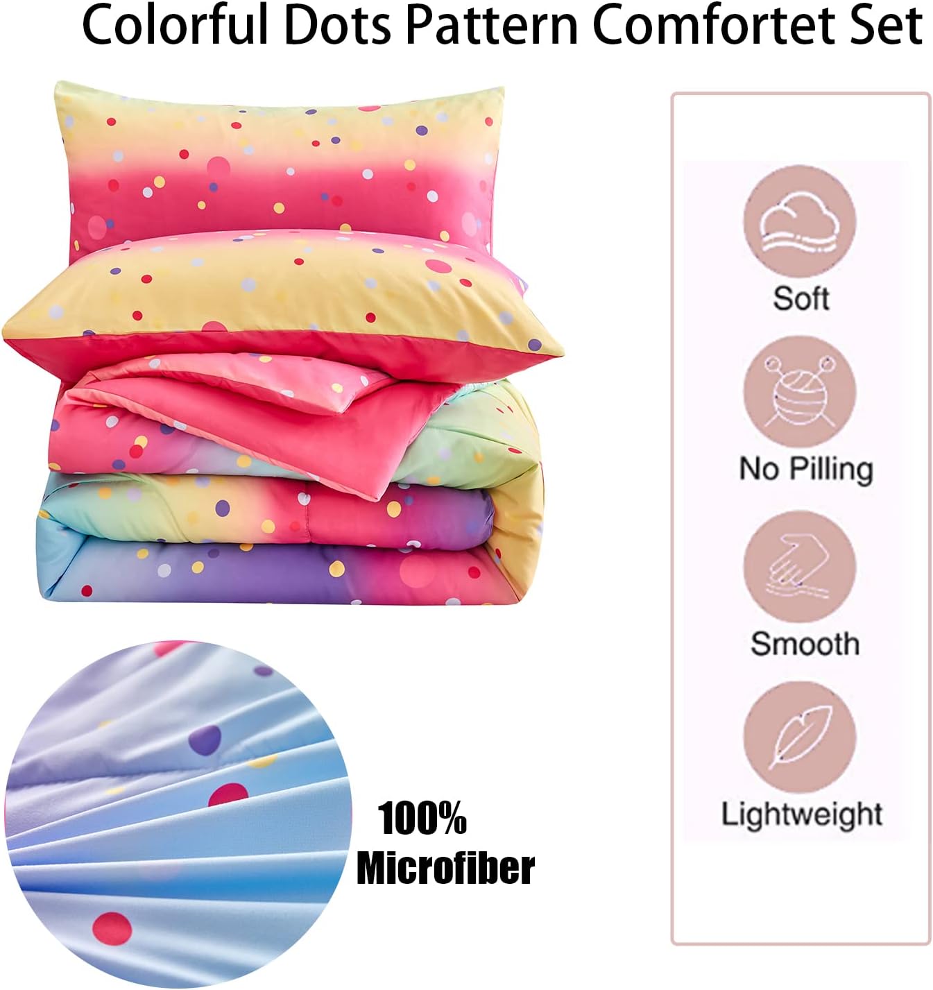 Yogeneg Rainbow Polka Dot Comforter Set Twin Size
