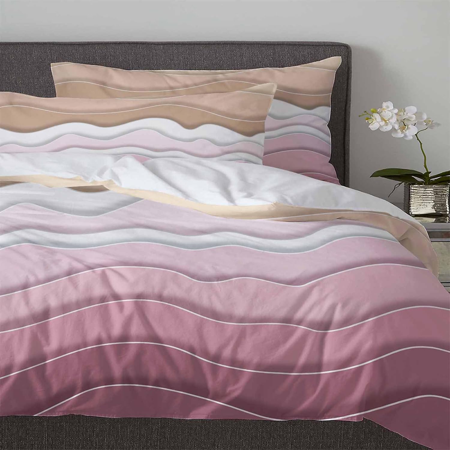 Boanket 3-Piece Queen Bedding Set Pink Ombre Stripe