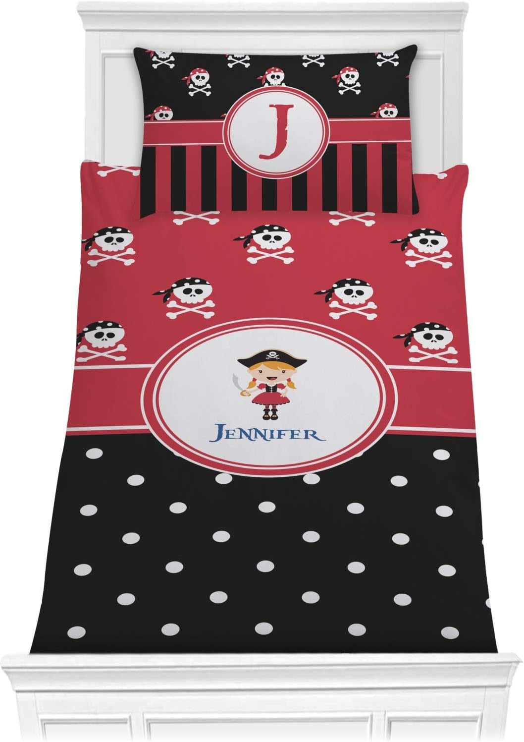 Personalized Pirate Dots Comforter Set for Girls - Twin XL
