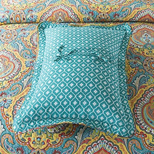 VAPUTAR Quilt Queen Bedding Set Yellow Blue 3 Pieces