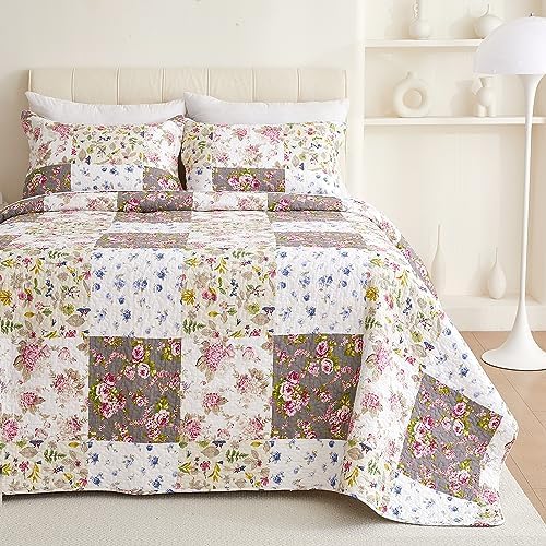EVENHUG 100 Cotton Floral Queen Quilt Set 3 Pieces