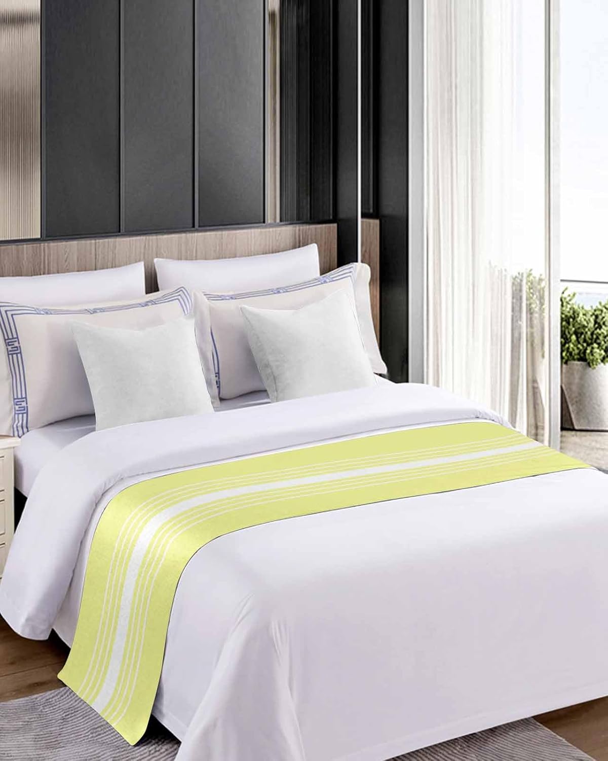 Jolunifun Yellow White Bed Runner Scarf for Cal King