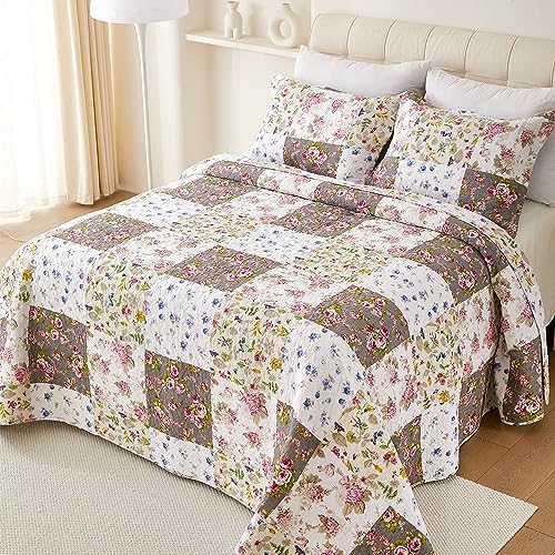 EVENHUG 100 Cotton Floral Queen Quilt Set 3 Pieces