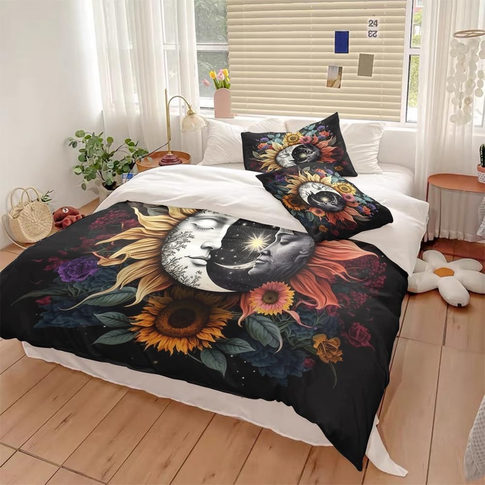 3-Piece Sun Moon Celestial Bedding Set with Pillowcases