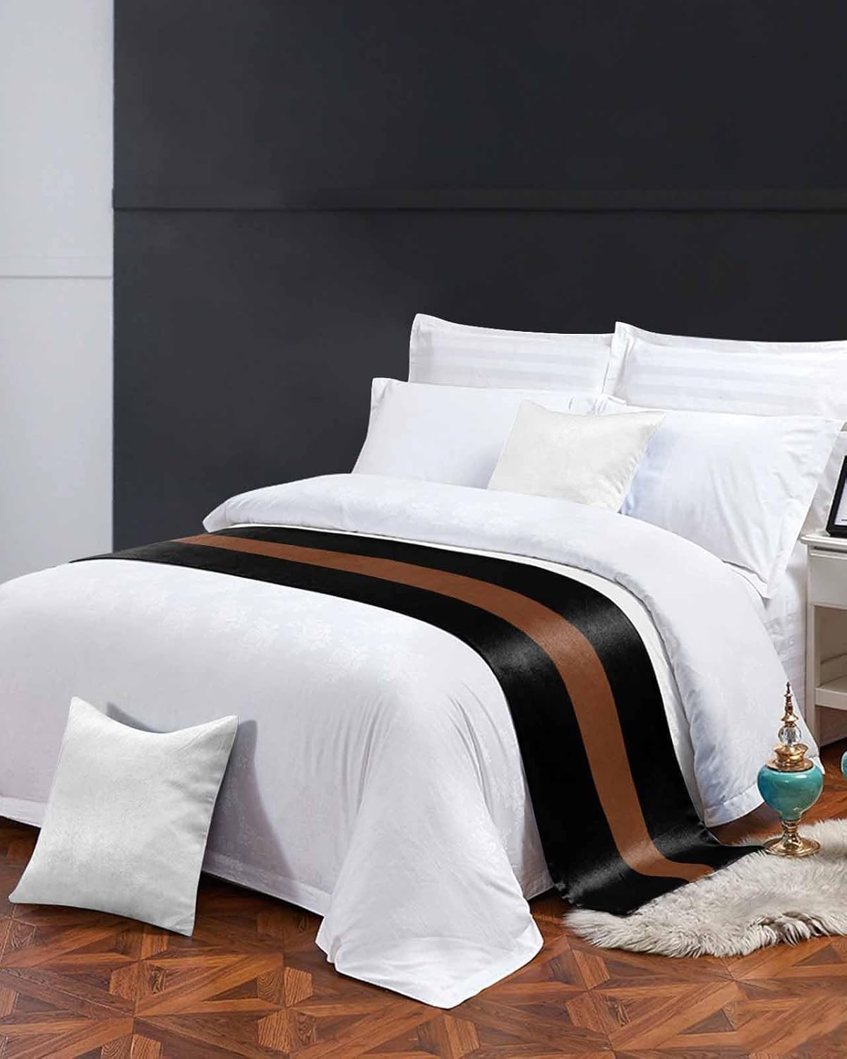 Homechoid Black Stripes Bed Runner for King Size Bed