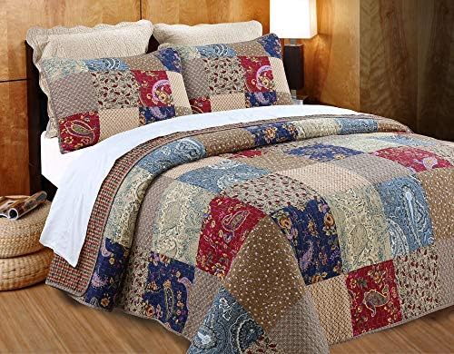 Cozy Line Brown Floral Reversible Quilt Bedding Set