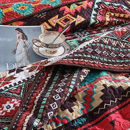 ENASAL Reversible Striped Bohemian Bedspread Set King Size