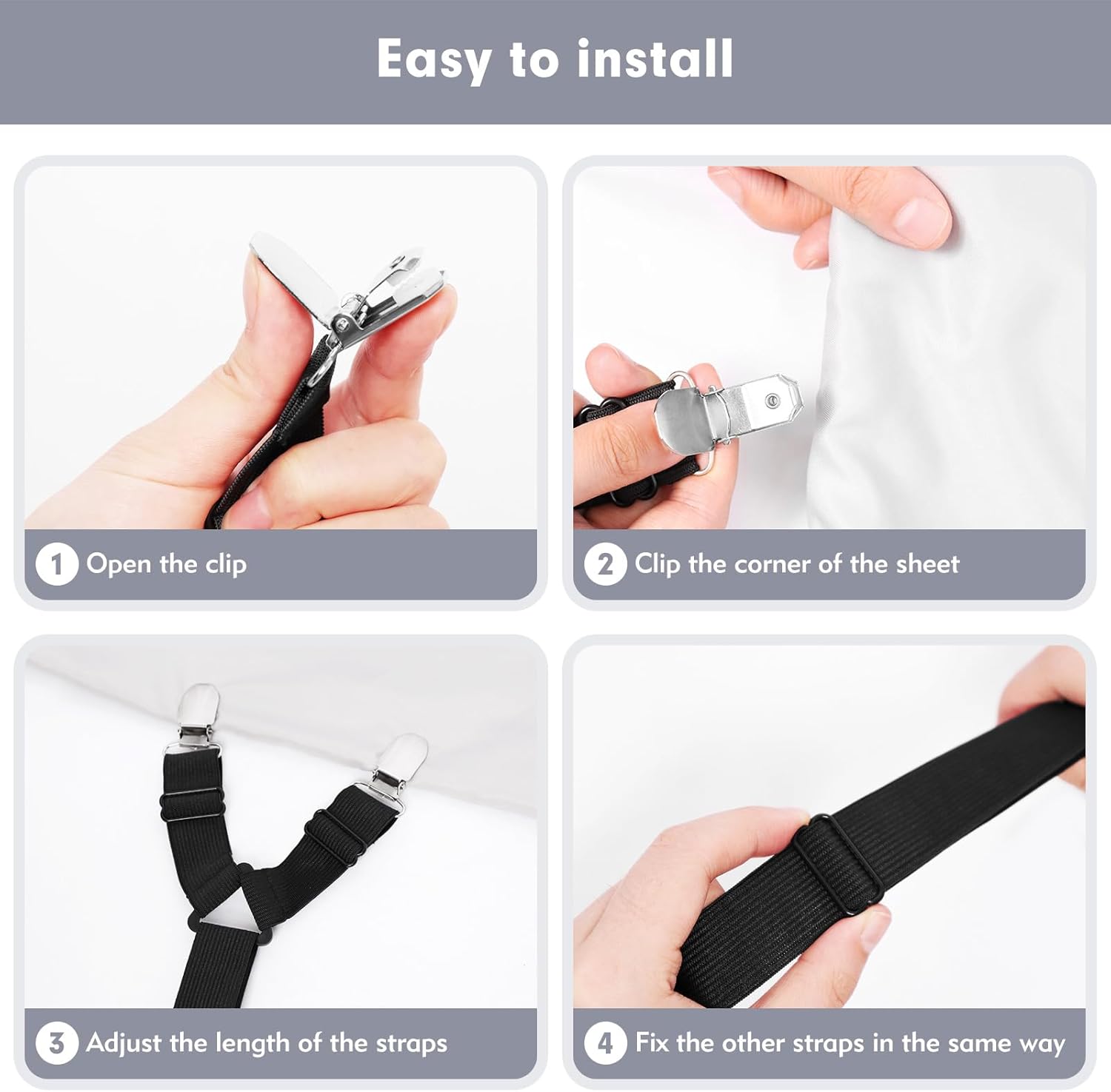 4 Pcs Adjustable Bed Sheet Straps for All Sizes