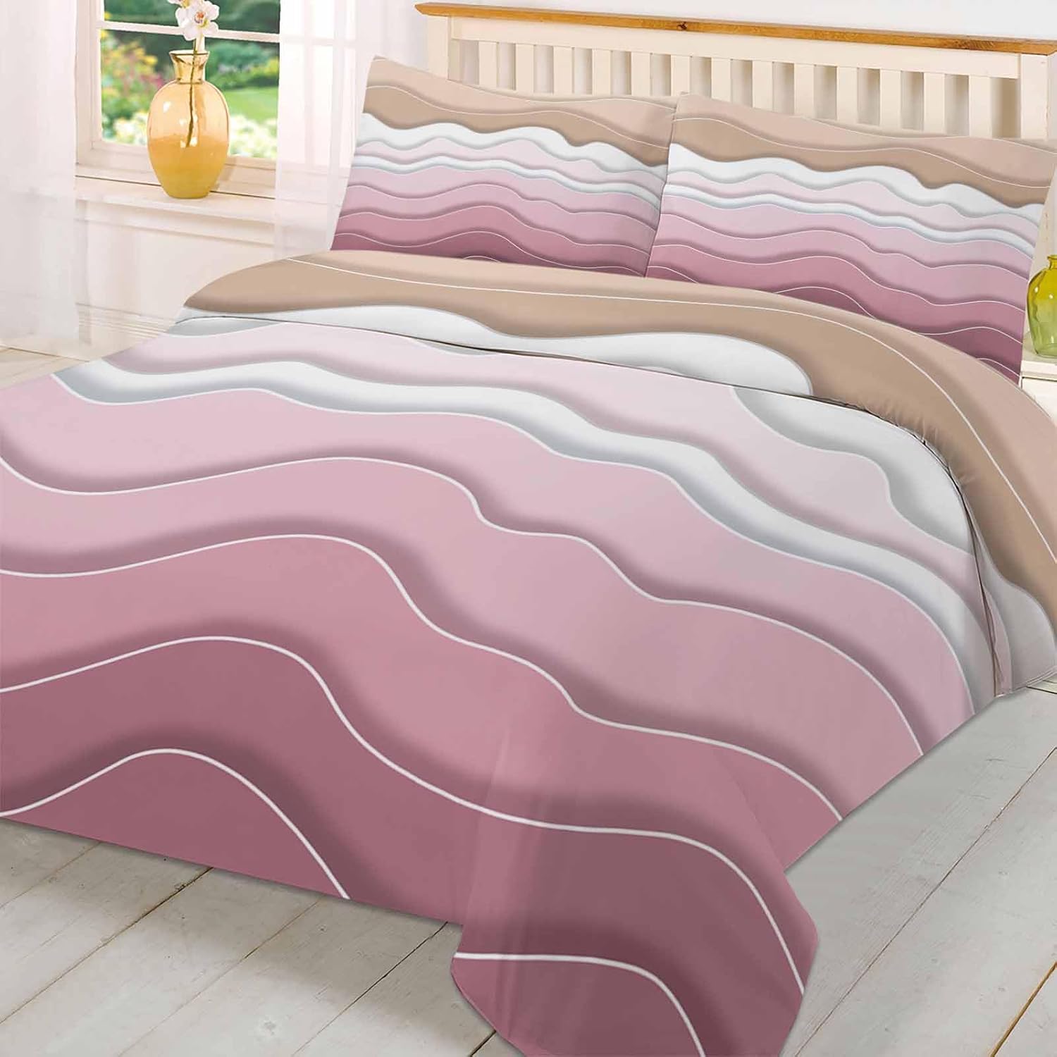 Boanket 3-Piece Queen Bedding Set Pink Ombre Stripe