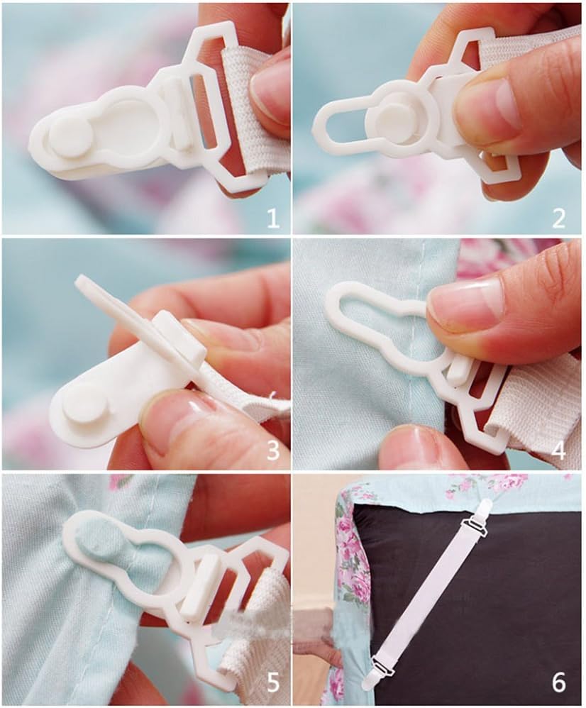 8 Pack Bed Sheet Fastener with Plastic Clasp and Elastic Band