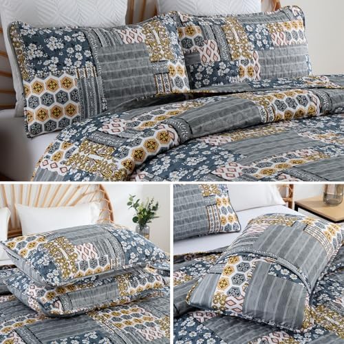 Mybedsoul Dark Grey Plaid Quilt Set King Size