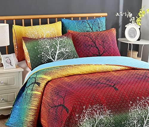 Swanson Beddings Rainbow Tree 5 Piece Quilt Set Queen