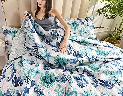 Coastal Bedding Set Queen Reversible Quilts Coverlet
