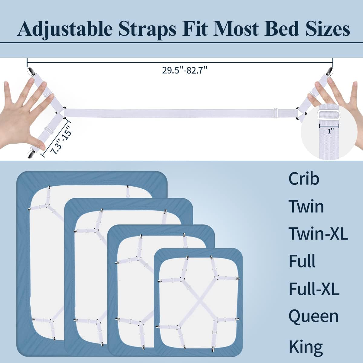 Sopito Adjustable Sheet Straps 295 in to 827 in 2pcsWhite