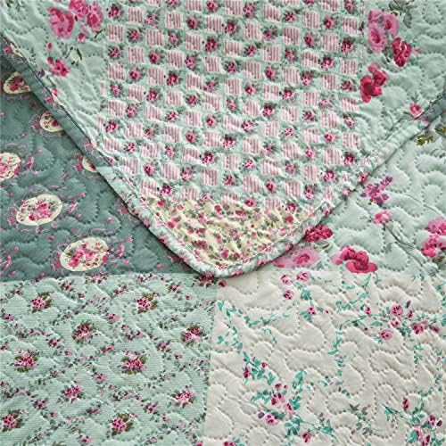 MERRY HOME Quilt Set with 2 Pillow Shams - Floral Plaid Queen Bedding