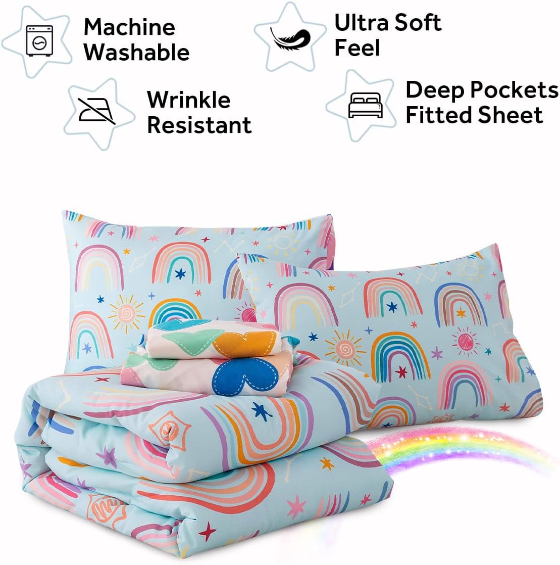 Holawakaka Boho Rainbow Comforter Set with Sheets