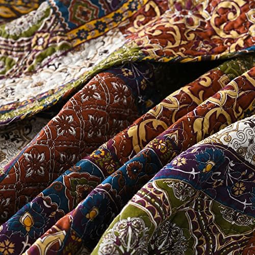 VISIMISI Cotton Reversible Patchwork Bedspread Set Brown Queen Size