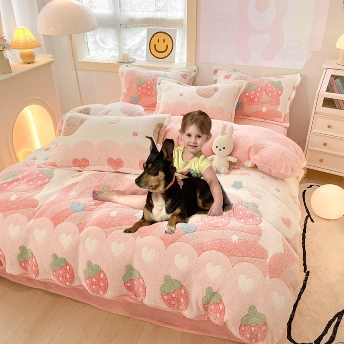 CinYana Pink Strawberry Duvet Cover Set