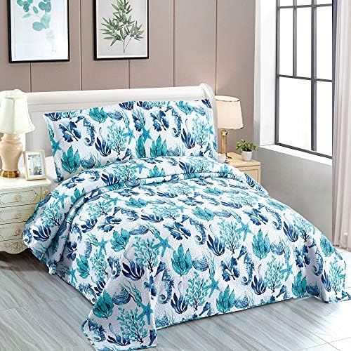 Coastal Bedding Set Queen Reversible Quilts Coverlet