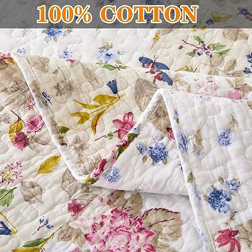 EVENHUG 100 Cotton Floral Queen Quilt Set 3 Pieces
