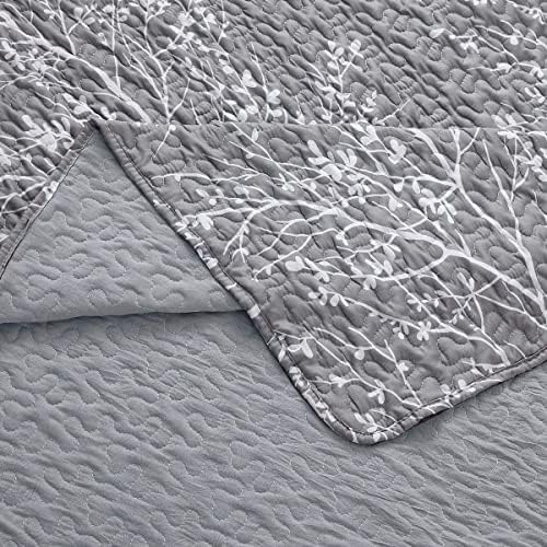 Royal Tradition 5PC Bedspread Set - Twin XL Odette Grey Quilted Microfiber