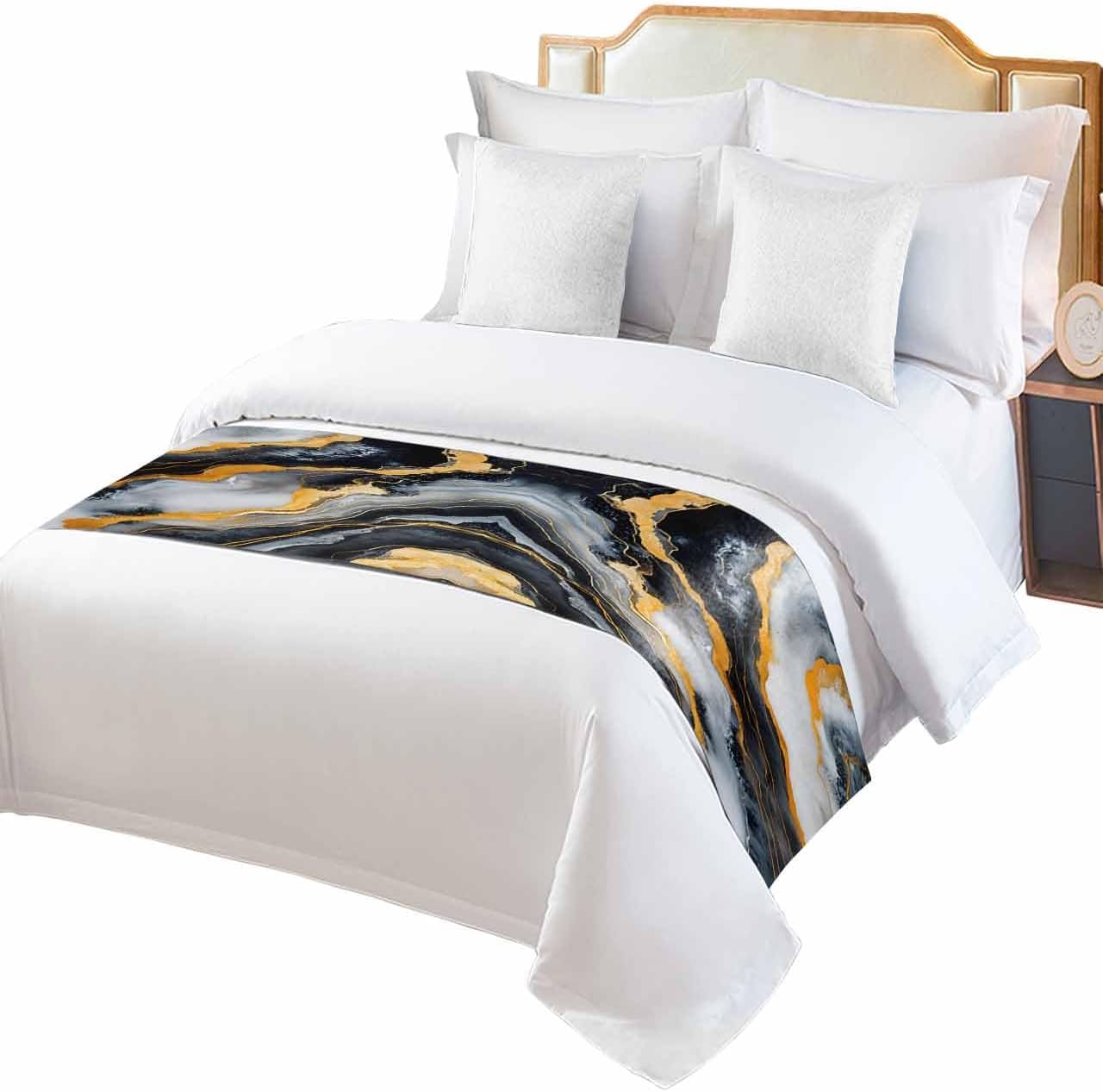 Sabolny Marble Black Gray Bed Runner Scarf Cal King