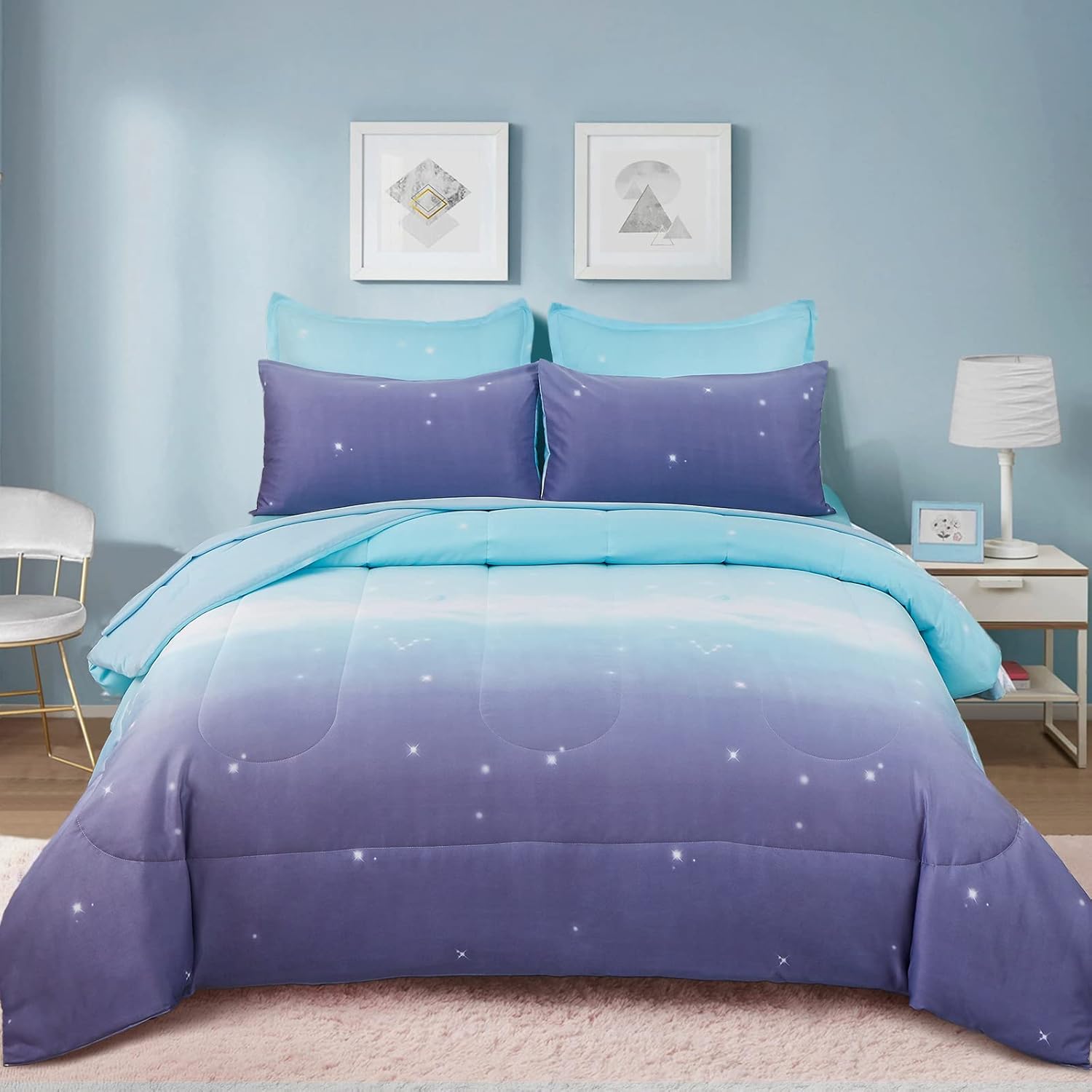 Dinjoy Rainbow Ombre Comforter Set Twin Size 6 Pieces