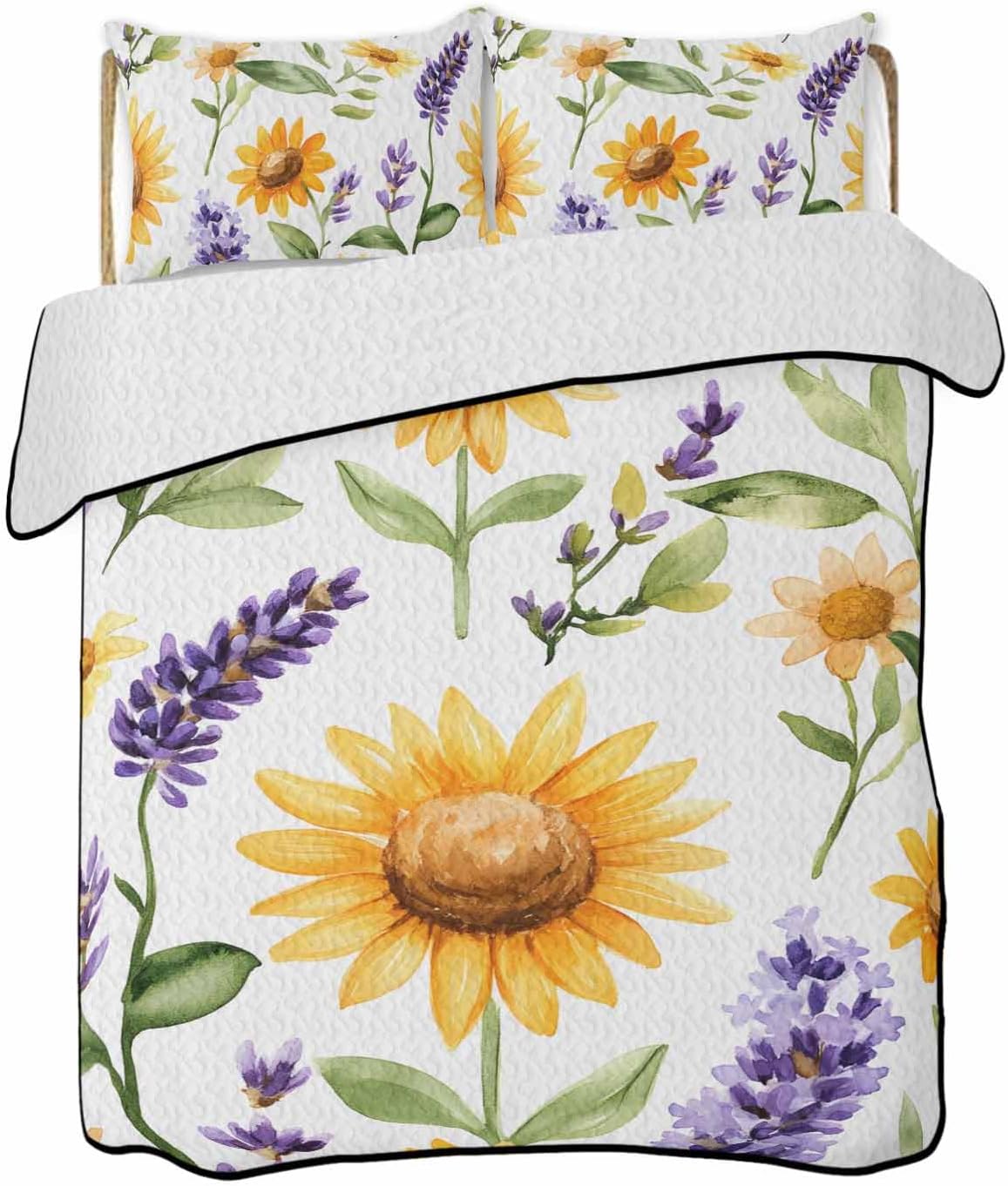 Chucoco Twin XL Quilt Bedding Set Watercolor Pattern