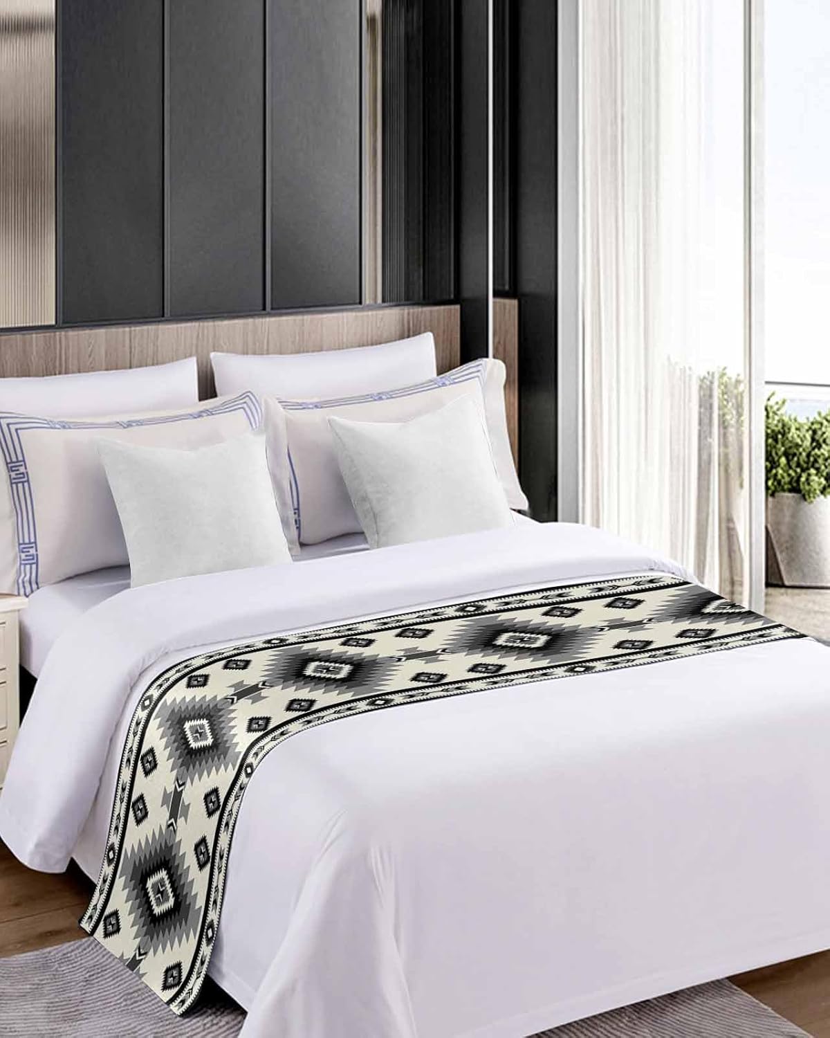 Homechoid Beige Black Southwest Bed Runner for Cal King Bed