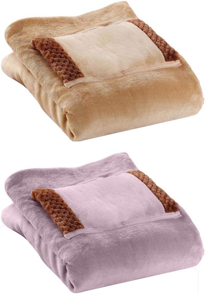 MSUIINT USB Flannel Heated Blanket with Hand Pocket - Purple