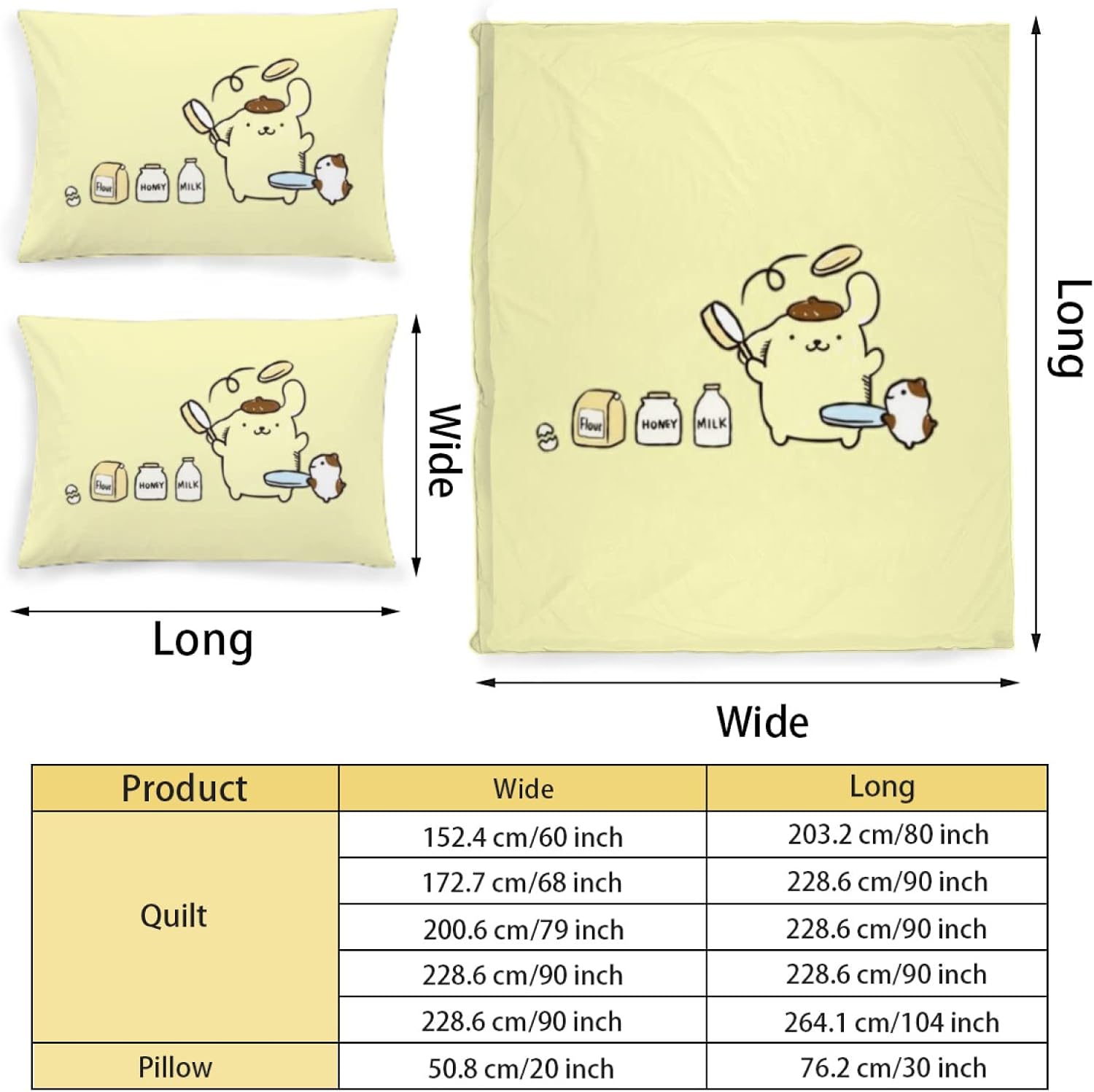 DIEZ Kids Anime Pompompurin Comforter Set with Macarons Pattern Yellow