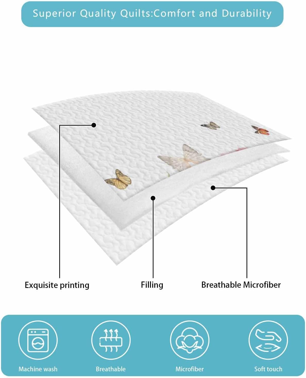 TocaHome Summer Quilt Set Twin XL 68x98 Inch 1