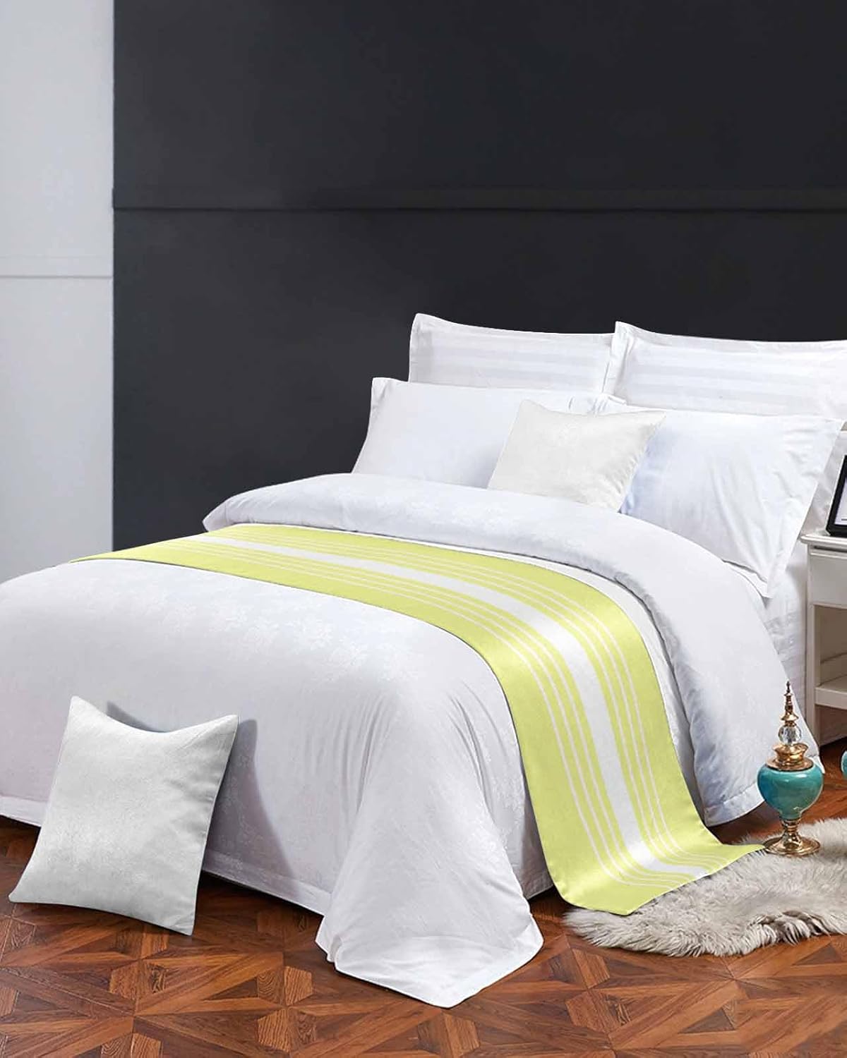 Jolunifun Yellow White Bed Runner Scarf for Cal King