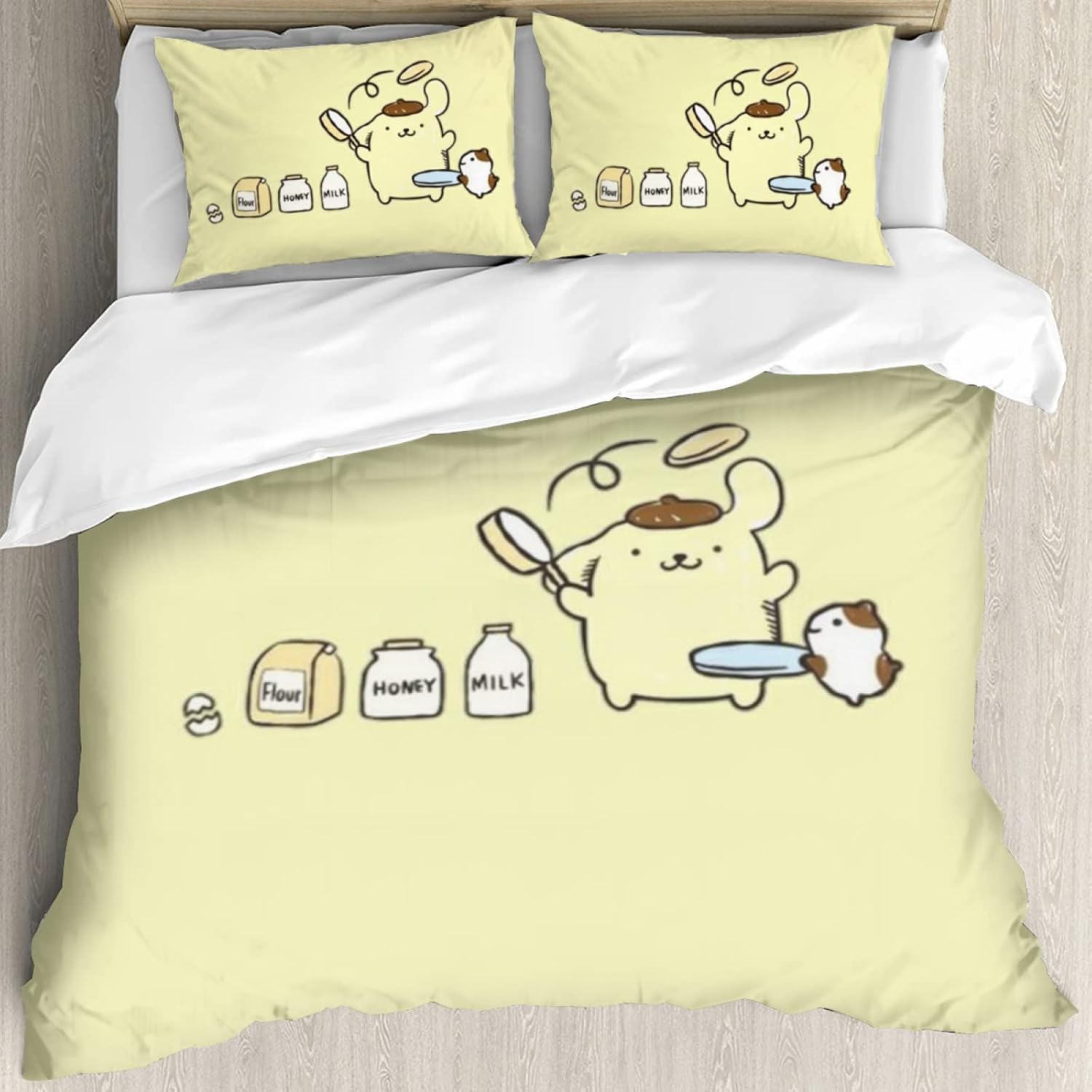 DIEZ Kids Anime Pompompurin Comforter Set with Macarons Pattern Yellow